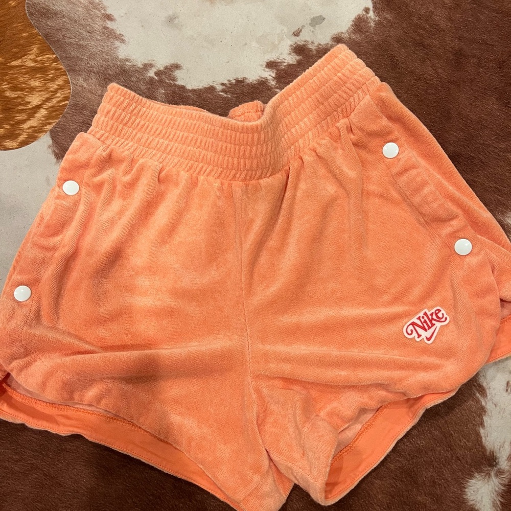 Nike Peach Orange Terry Snap-Button Shorts